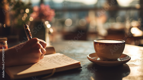 ノートとラテで思考を整理する人 / Person Reflecting with Notebook and Latte