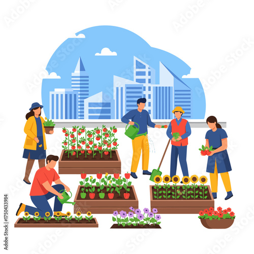 Urban Garden Community – Sustainable City Life Vecto