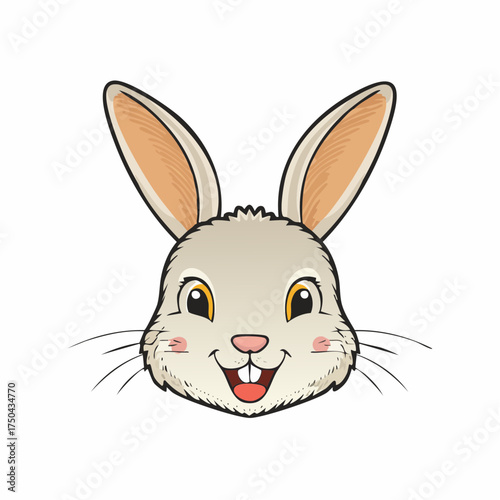 Cartoon Rabbit Head with Smiling Expression and Upright Ears.