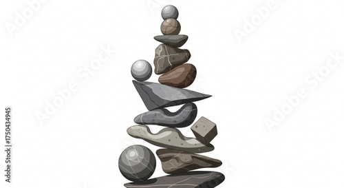 Balancing stones zen rock tower art illustration spiritual harmony meditation peace nature cairn design