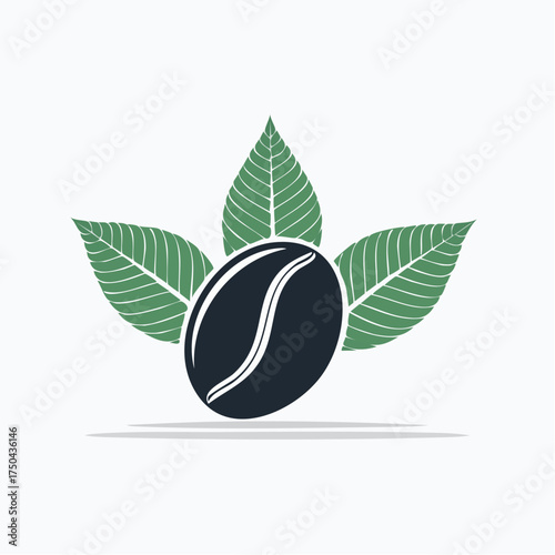 Coffee Bean with Green Leaves Vector Illustration.