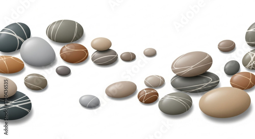 Zen stones background with smooth pebbles and line art for spa and wellness graphic design elements and relaxation