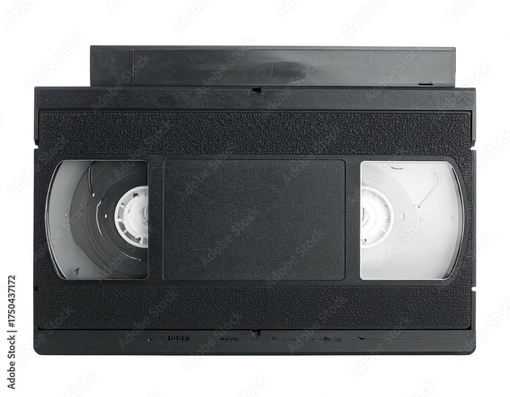Obraz premium A black rectangular video cassette tape, with a protective case on top