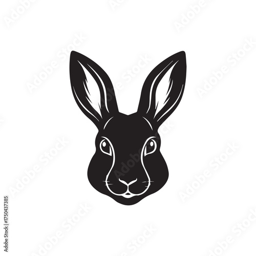 Rabbit head simple black silhouette white background