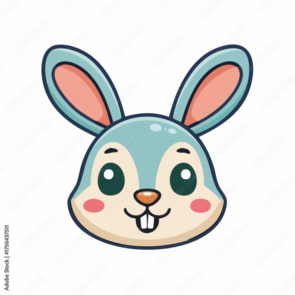 Fototapeta premium Cute cartoon bunny rabbit face illustration.