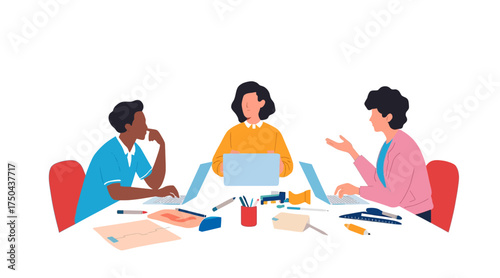 Team Collaboration and Brainstorming Vector Illustration with Young Professionals Working Together