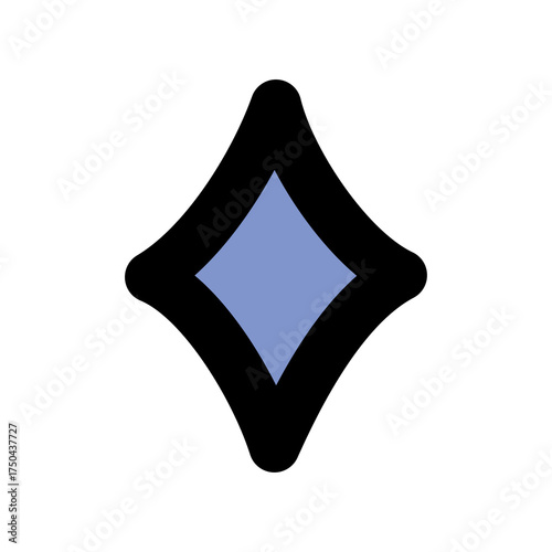 Stylized Blue Diamond Shape Outline Black on White Background Simple Geometric Graphic Element
