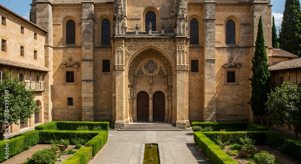 Naklejka premium Ancient monastery facade courtyard