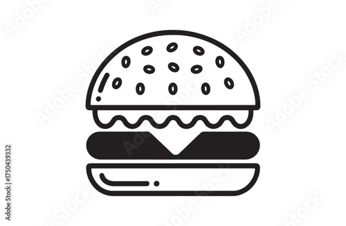 a hamburger silhouette vector design in a white background. burger icon design. Simple black silhouette of a classic hamburger