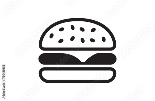 a hamburger silhouette vector design in a white background. burger icon design. Simple black silhouette of a classic hamburger