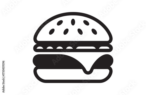 a hamburger silhouette vector design in a white background. burger icon design. Simple black silhouette of a classic hamburger