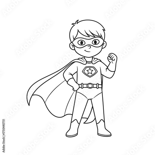 Kid Superhero Pose Imagination and Confidence Kids Coloring Page