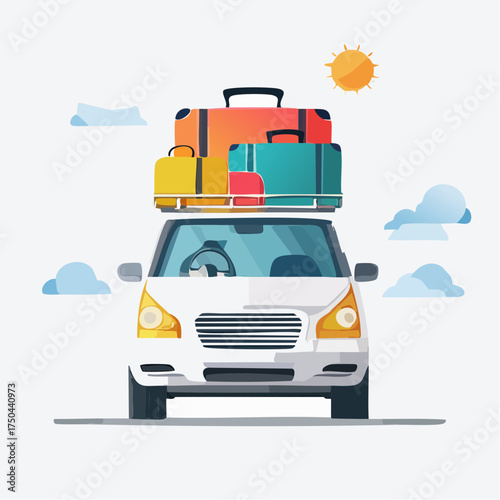 Car full of suitcases and bags to go on summer vacation