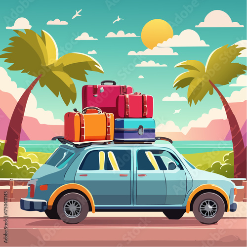 Car full of suitcases and bags to go on summer vacation