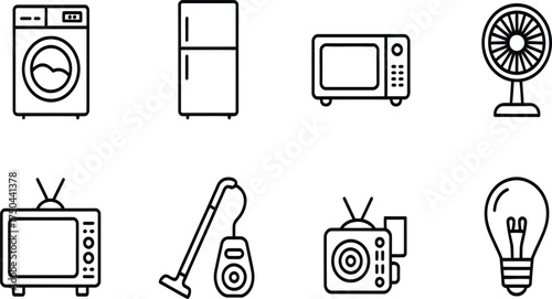 Essential home appliances line icons collection for a modern household convenience