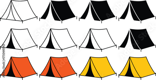 Camping tent icons collection for outdoor adventure design and travel planning needs