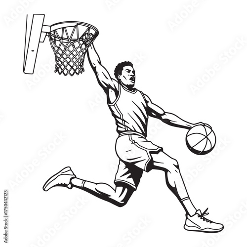 Basketball player dunking the ball with intensity slam dunk