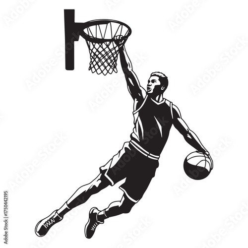 Basketball player dunking with ball in hand slam dunk