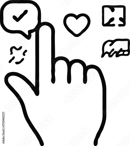 Clean black and white vector illustration of audio interface icons like speakers, volume, and playlists