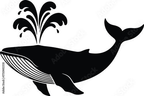 Vector silhouette of a humpback whale spouting water illustration