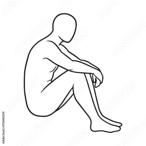 Line drawing of a person sitting with knees drawn up