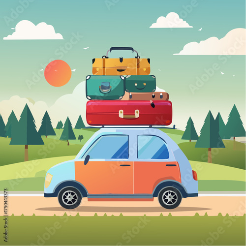 Car full of suitcases and bags to go on summer vacation