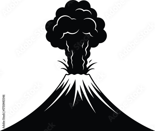 Vector silhouette of an erupting volcano with smoke illustration