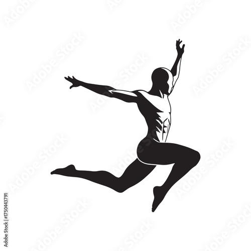 Silhouette of a male dancer in mid-leap leaping jumping