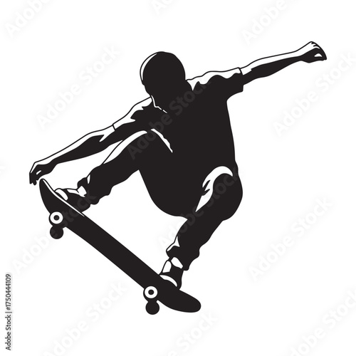 Silhouette of a skateboarder performing a trick in mid-air