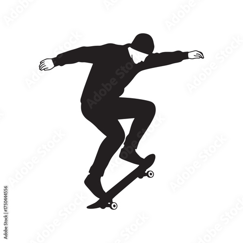 Skater in hoodie performing a jump on skateboard skateboarding