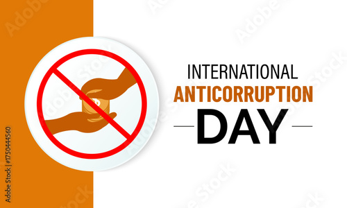 International Anti-Corruption Day promotes integrity, transparency, and the fight against corruption worldwide. Hand giving bribe crossed by a red stop sign, symbolizing corruption prevention Banner.