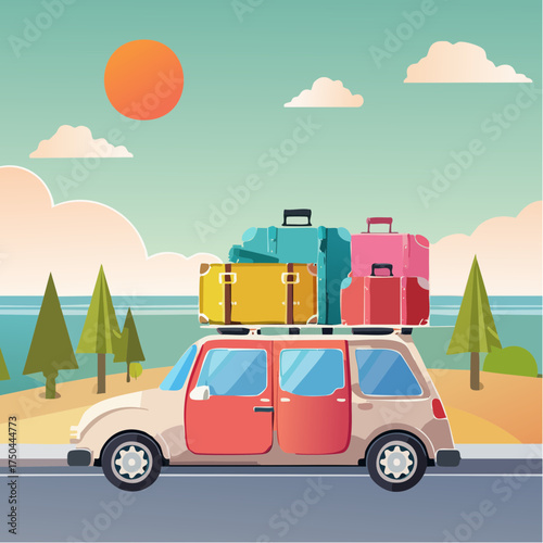 Car full of suitcases and bags to go on summer vacation