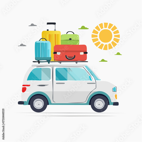 Car full of suitcases and bags to go on summer vacation