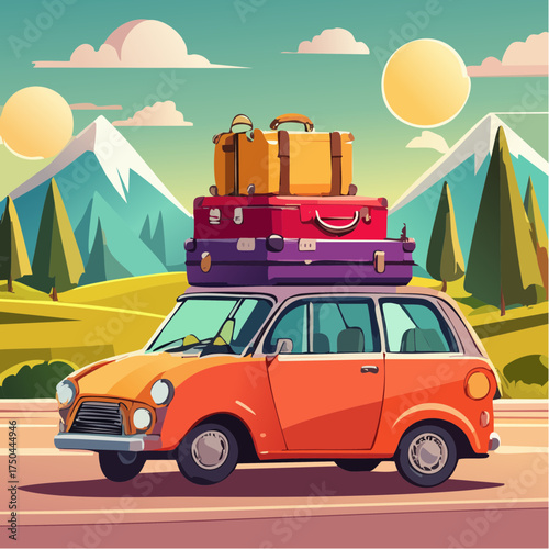 Car full of suitcases and bags to go on summer vacation