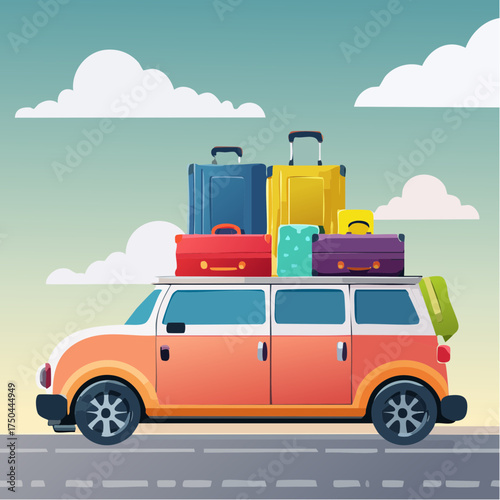 Car full of suitcases and bags to go on summer vacation