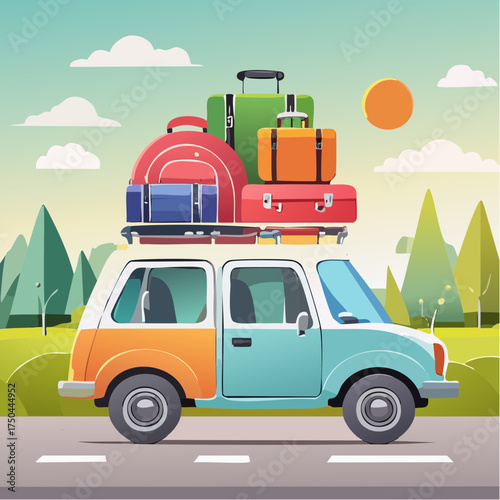 Car full of suitcases and bags to go on summer vacation
