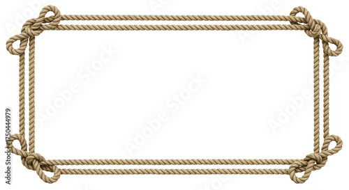 Decorative rectangular frame crafted from intertwined natural fiber rope, featuring artful knots at each corner, perfect for nautical, rustic, or vintage-themed design borders