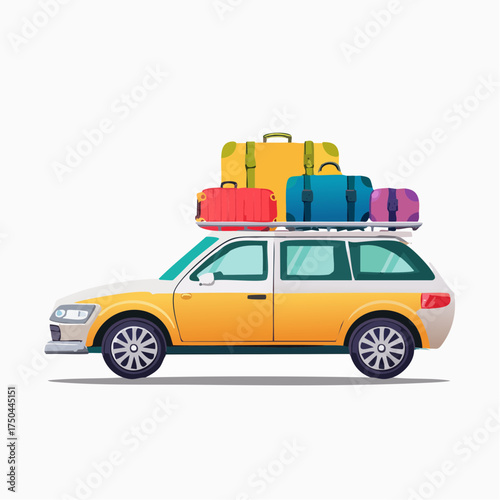 Car full of suitcases and bags to go on summer vacation