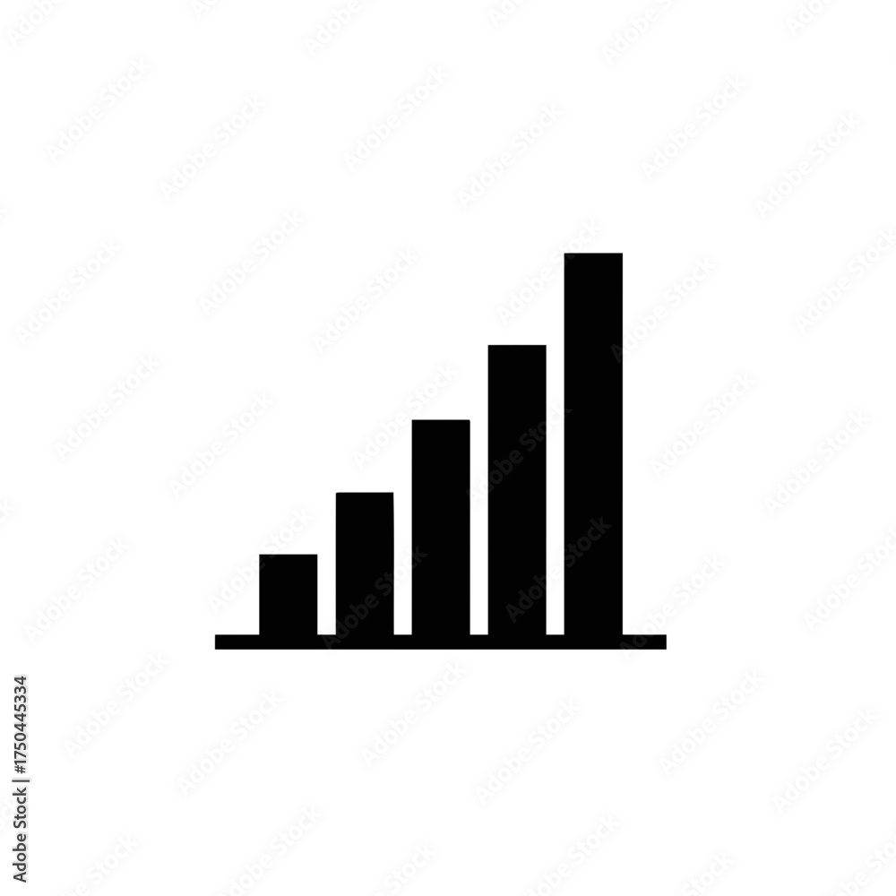 Fototapeta premium Minimalist Black and White Vector Illustration of Increasing Bar Graph Icon for Data and Signal Strength