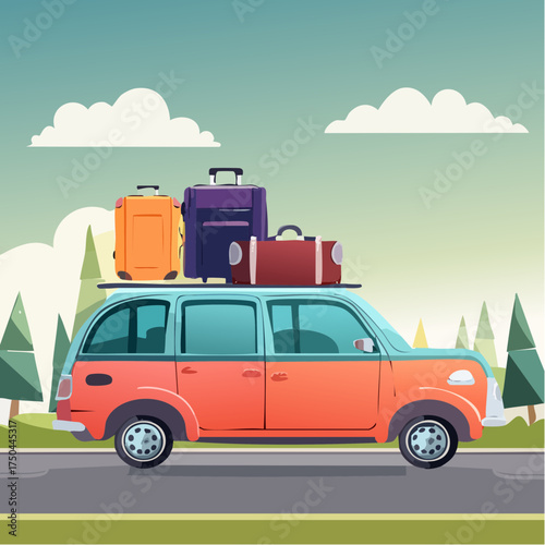 Car full of suitcases and bags to go on summer vacation
