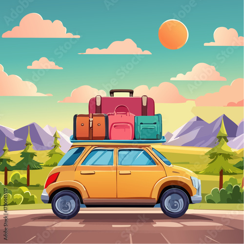 Car full of suitcases and bags to go on summer vacation