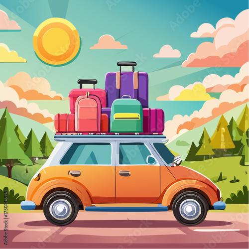 Car full of suitcases and bags to go on summer vacation