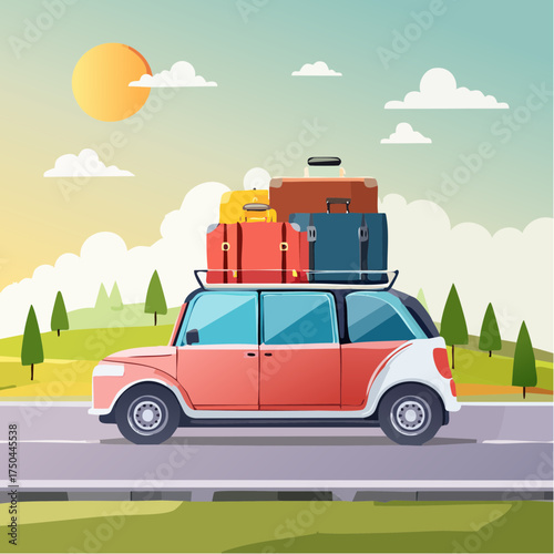 Car full of suitcases and bags to go on summer vacation
