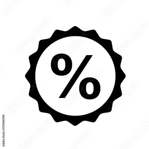 Minimalist Black and White Percentage Discount Badge Vector Illustration