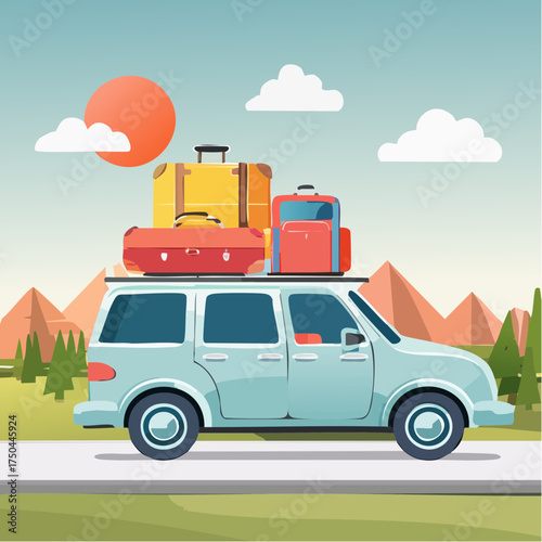 Car full of suitcases and bags to go on summer vacation