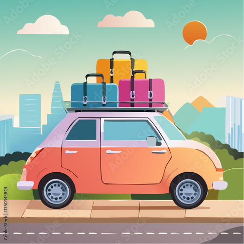 Car full of suitcases and bags to go on summer vacation