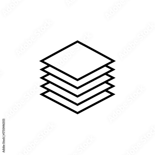 Minimalist Isometric Stacked Layers Vector Illustration in Black and White Outline