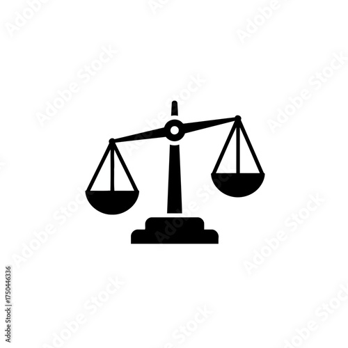 Minimalist Black Justice Scales Vector Illustration Icon on White Background