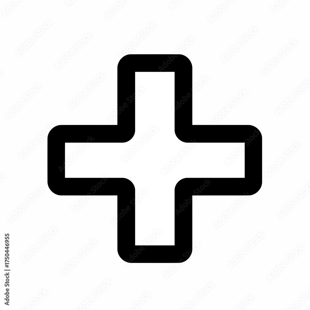 Obraz premium Minimalist Black Plus Sign Vector Illustration with Rounded Corners on White Background