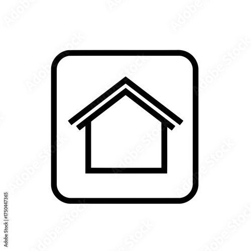 Minimalist Black Outline Home Vector Icon in Rounded Square Frame Illustration